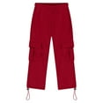 thumbnail image 5 of LIIPEE Boys Cargo Pants Spring Summer Casual Solid Color Stretch Elastic Waist Drawstring Straight Wide Leg Pants With Pockets Big Boys Casual Street Wear Pants,Red,9-10 Years, 5 of 7