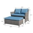 thumbnail image 3 of Outdoor Wicker Love Seat and Coffee Table Set, Weather Resistant Grey Rattan, Patio Furniture with Navy Blue Cushions & Storage Bin, 3 of 7