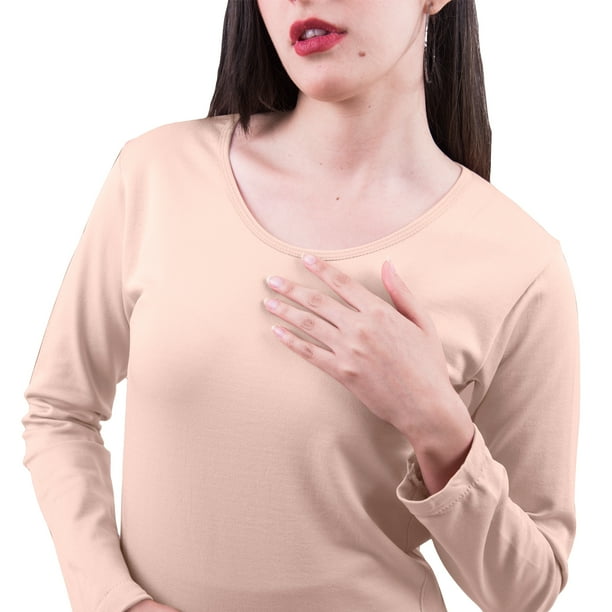 Blusa Termica Mujer Manga Larga Cuello Redondo Unitalla Playera Casual Basica Camiseta Uso Diario