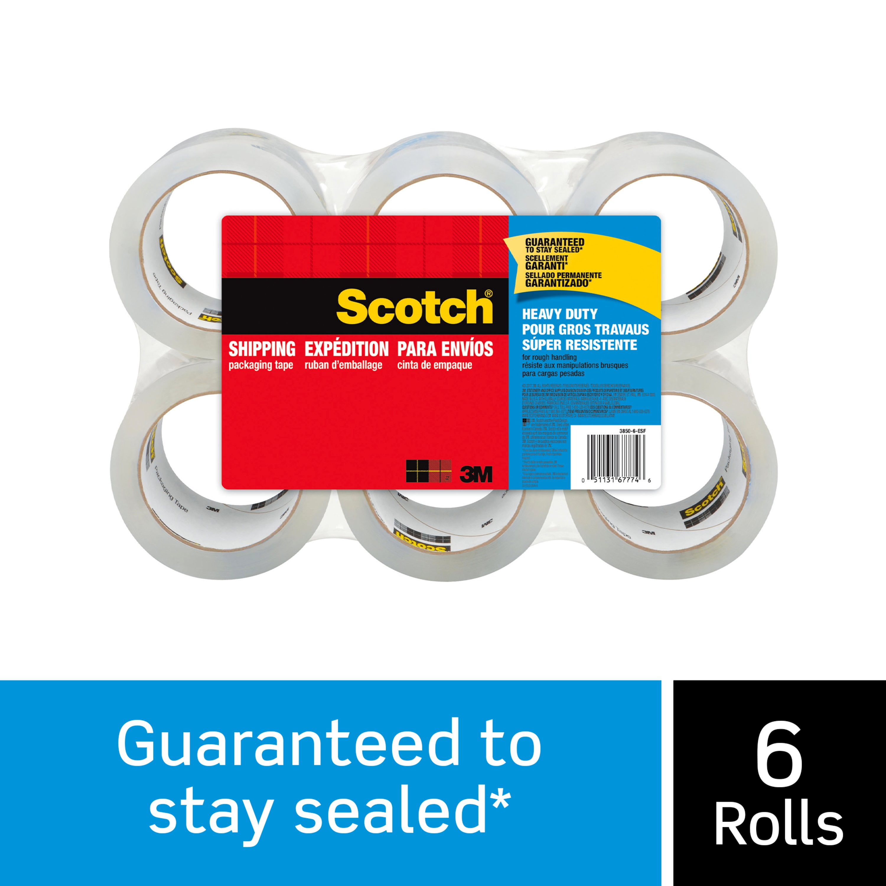 Scotch Packaging Tape Heavy Duty Shipping, 1.88 in x 54.6 yd, 6/Pack