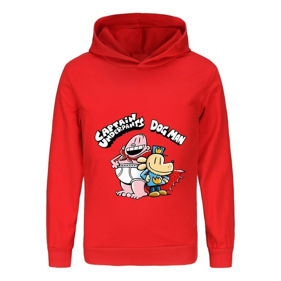 Kids Cartoon Hoodie Featuring Captain Underpants and Dog Man – Long Sleeve Pullover Sweatshirt for Boys and Girls – Soft Cotton Blend Hooded Top for Casual Wear or School