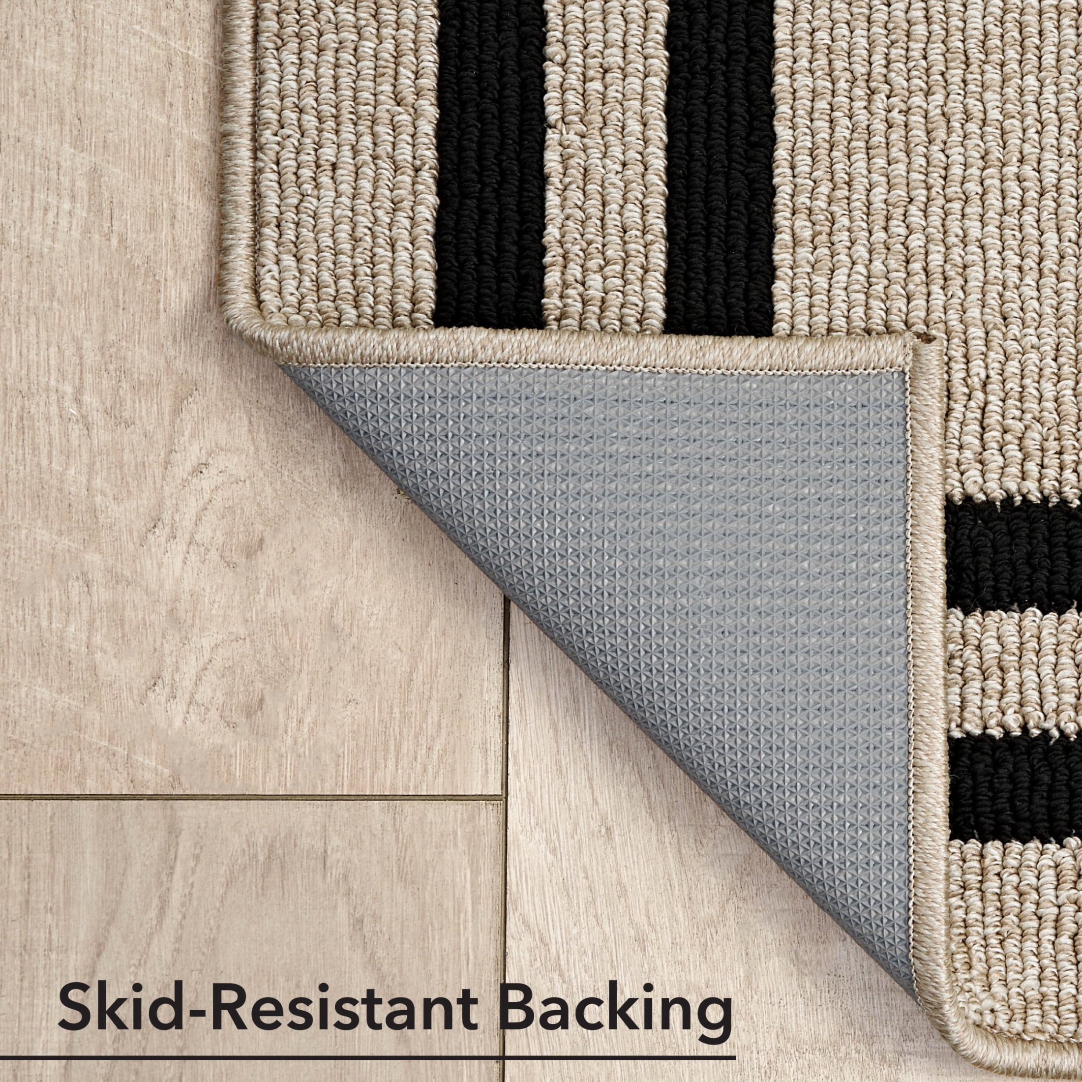 Washable Skid-Resistant Runner Rug, Border, Natural Twist and Black, 26" x 45" and 26" x 60" 2-Piece Set