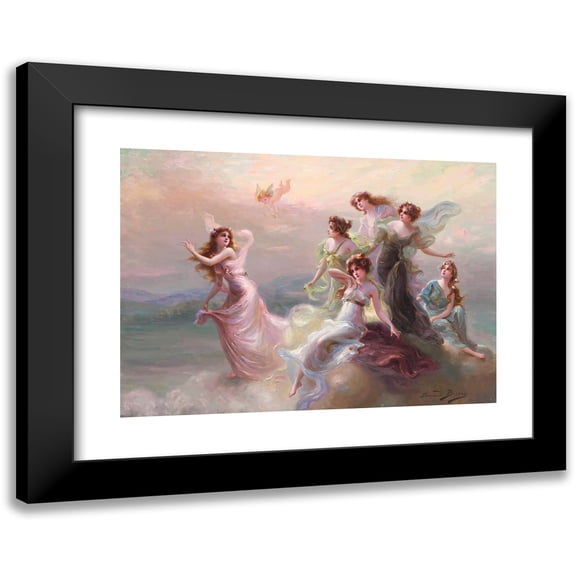 Édouard Bisson 14x11 Black Modern Framed Museum Art Print Titled - The Dance of the Nymphs and Cupid (ca 1900)