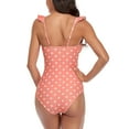 thumbnail image 2 of Defitshape Women's One Piece Bathing Suit Ruffle V Neck Shirred Swimwear Spaghetti Strap Print Slimming Swim Suit Ruched Tummy Control Monokini Flounce Pink Polka Dots X-Large, 2 of 5