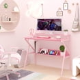 thumbnail image 2 of Costway Home Office Desk with Monitor Stand, Open Shelf & Metal Frame, Earphone Hook Pink, 2 of 10