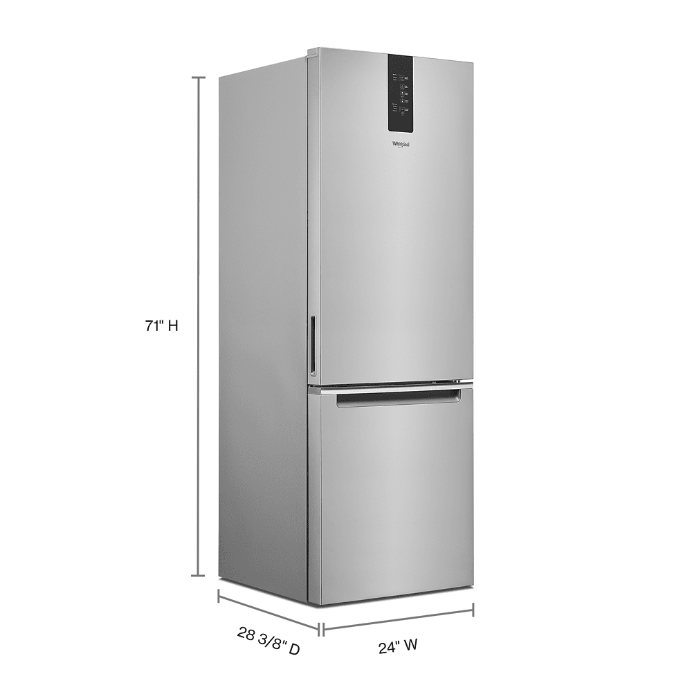Brand New Whirlpool WRB533CZJZ 12.9 Cu ft Bottom-Freezer Refrigerator Dimensions: Depth 28 3/8", Height 71", Width 24 3/8