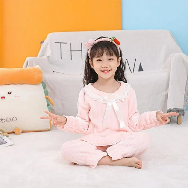 Pijamas de franela gruesa para niños, ropa de dormir de encaje de princesa, de lana de Coral, de manga larga, cálida, para Navidad e Invierno