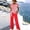 Red, variant on Women's 2 Piece Casual Outfit Diagonal Striped Asymmetrical Short Sleeve Top with Solid Color Elastic Waist Wide Leg Pants Breathable Daily Matching Set Red XL(XL)