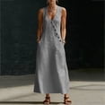 thumbnail image 6 of Kojanyu Women's Summer Sleeveless V-Neck Ruffled Long Dress with Belt 100% Cotton Casual Maxi Dress for Vacation Daily and Special Occasions, 6 of 8