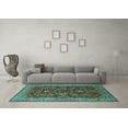 thumbnail image 3 of Ahgly Company Machine Washable Indoor Square Oriental Turquoise Blue Industrial Area Rugs, 8' Square, 3 of 4