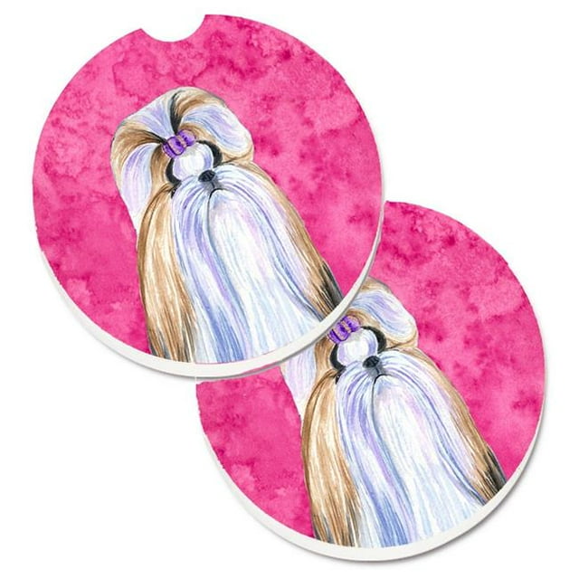 Pink Shih Tzu Set of 2 Cup Holder Car Coaster