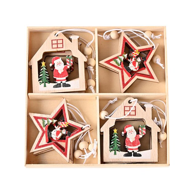 Adornos Navideños Con Cuerda Colgante, Juego De Colgantes De Madera Con Temática Navideña, Decoración Colgante Para Interiores Para El Hogar, Árbol De Navidad 12 Uds. Sweethay HA025839-01