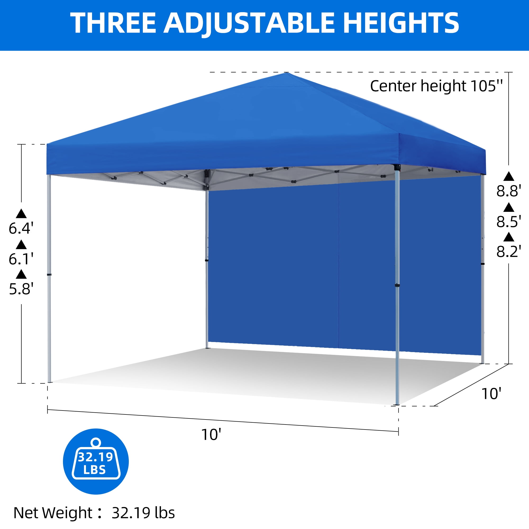 Uforic 10 ft x 10 ft Easy Pop up Outdoor Canopy Tent with 1 Removable Sidewall, Blue