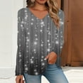 thumbnail image 3 of ManxiVoo Women's Sparkle Glitter V Neck Long Sleeve Top Gradient Printed Shimmering Bodycon Evening Party Blouse for Women L Size Navy, 3 of 5