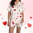 thumbnail image 6 of Fewfanhot Valentines Pajamas for Women Short Sleeve Loungewear 2 Pcs Satin Soft Pj Sets Button Down Women's Summer Sleepwear, 6 of 8