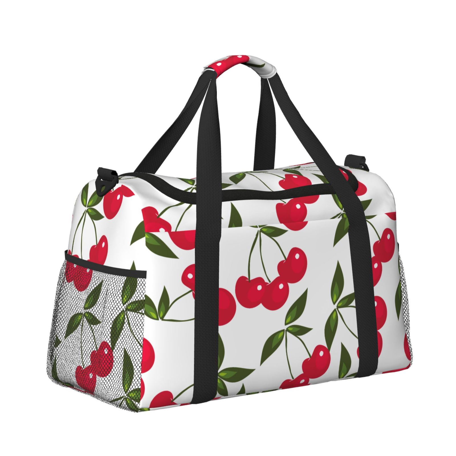 Kuqiui Cherry Print Foldable Travel Duffel Bag Tote Carry on Luggage Bag Personal item Sports Gym Bag Water Resistant Weekender Overnight Bags for Women and Men