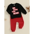 thumbnail image 5 of Baby Toddler Kids Boys 2-piece Valentine’s Day Clothing Set, 6 12 18 24 Months 2T 3T 4T Long Sleeve Letters Print Sweatshirt with Sweatpants Outfit, 5 of 9
