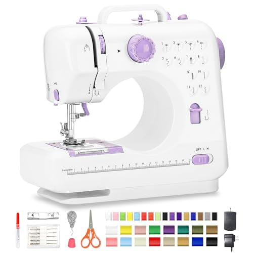 Sewing Machine for Beginners with 12 Built-in Stitches,Mini Sewing Machine with Foot Pedal,High-Low Speeds,Portable and Sewing Enthusiasts (505)