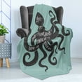 thumbnail image 4 of Octopus Soft Flannel Fleece Blanket, Live in the Sunshine Swim the Sea Drink the Wild Air Message Graphic, Cozy Plush for Indoor and Outdoor Use, 50" x 70", Charcoal Grey Turquoise, by Ambesonne, 4 of 5
