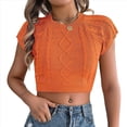 thumbnail image 3 of Suéter de Verano de Corta con Cuello Redondo, Corta, Tejido de Punto y Corte Ajustado, Elástico, de Color Liso para Mujer. Color Naranja M, 3 of 10