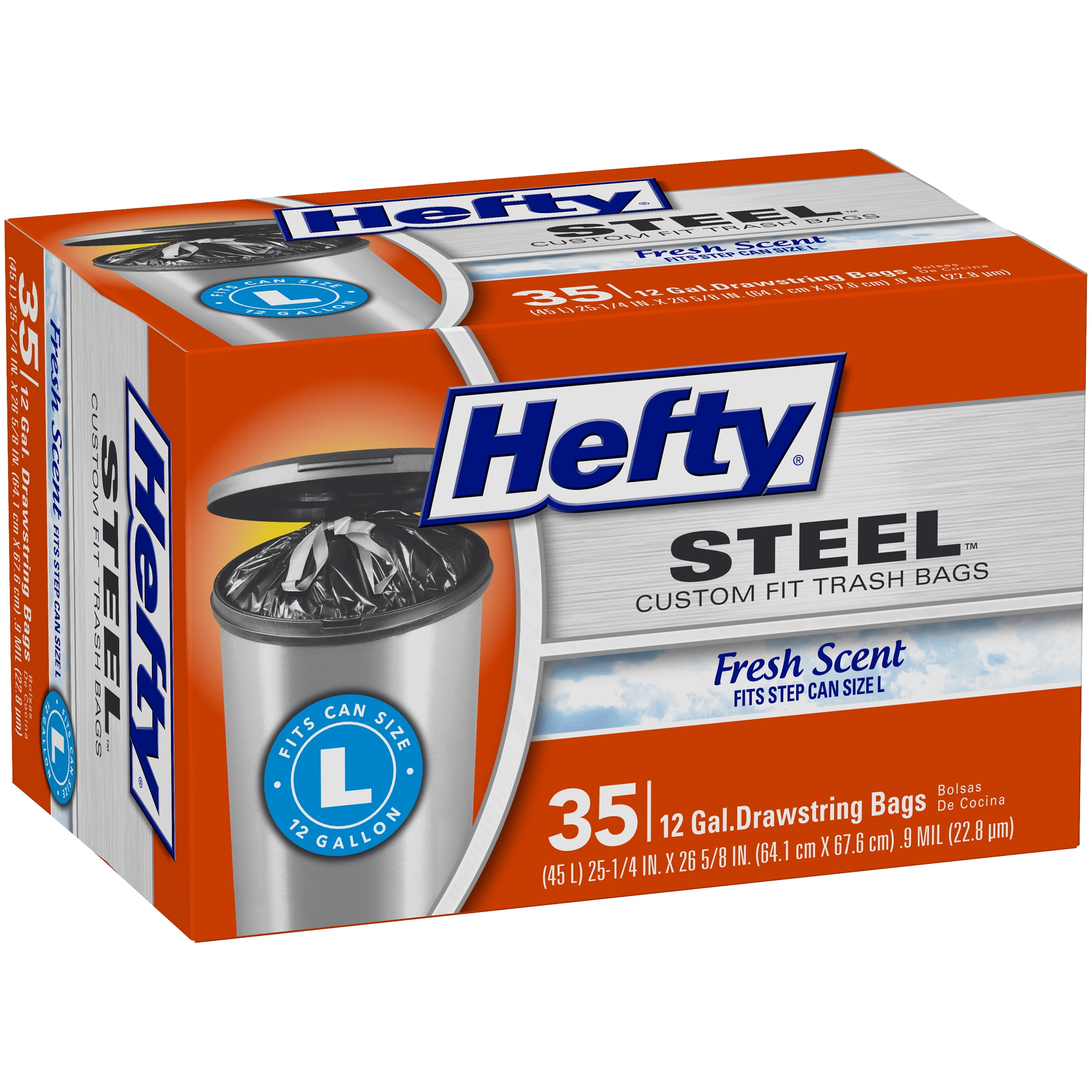 Hefty® Steel Size L 12 Gallon Fresh Scent Drawstring Custom Fit Trash Bags,  35 ct Box