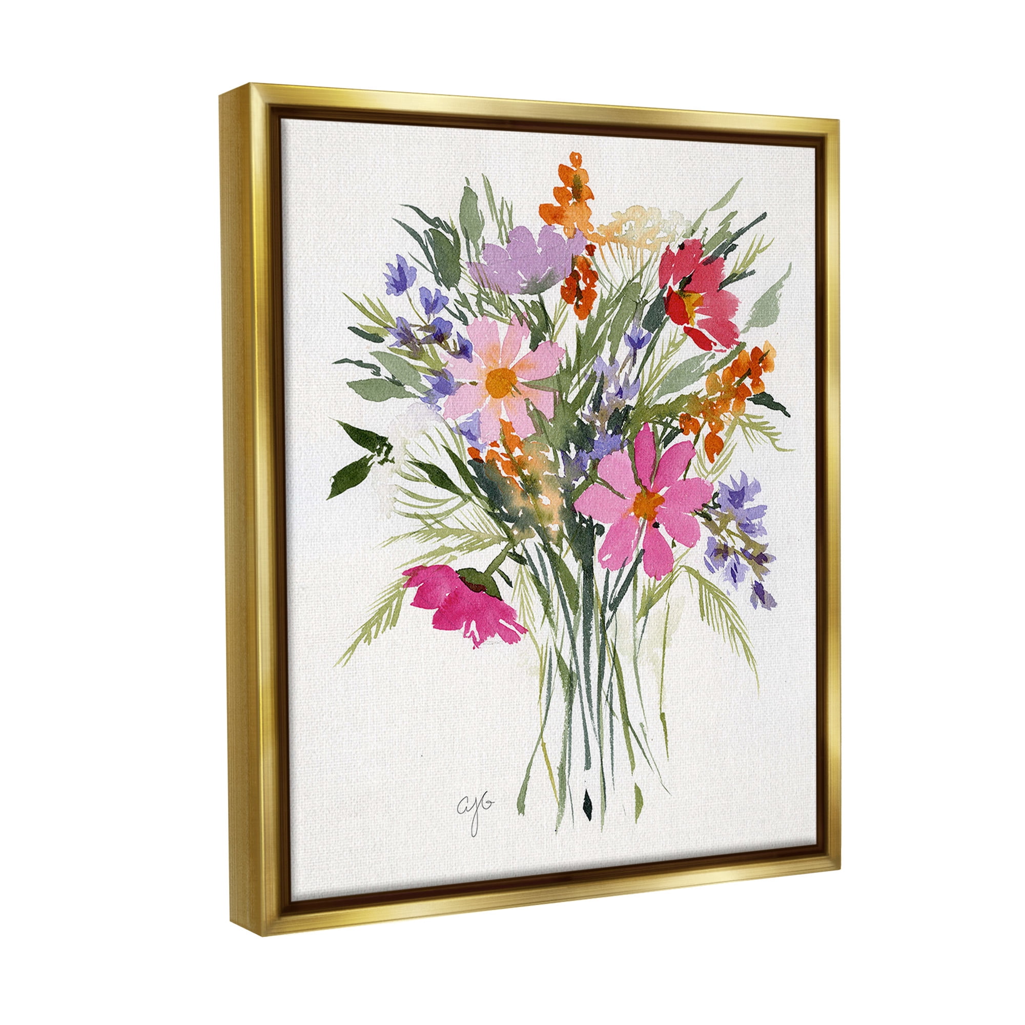 Stupell Industries Simple Mixed Bouquet Botanical & Floral Painting Gold Floater Framed Canvas Art Print Wall Art, 17 x 21