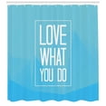 thumbnail image 3 of Love What You Do Shower Curtain, Modern Design Words in Rectangular Frame Polygonal Mountains Background, Fabric Bathroom Set with Hooks, 69W X 84L Inches Extra Long, Blue White, by Ambesonne, 3 of 3