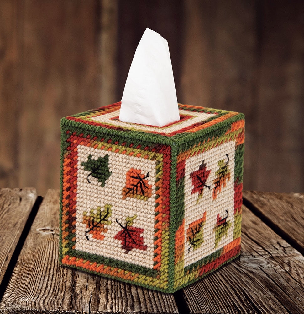 Mary Maxim Fall Leaves Tissue Box Cover