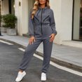 thumbnail image 4 of Women Solid Hooded Long Sleeve Jumpsuit, Full Zip Up Casual Jogger Jumpsuit for Winter Daily Casual Wear Gray XL(XL), 4 of 7