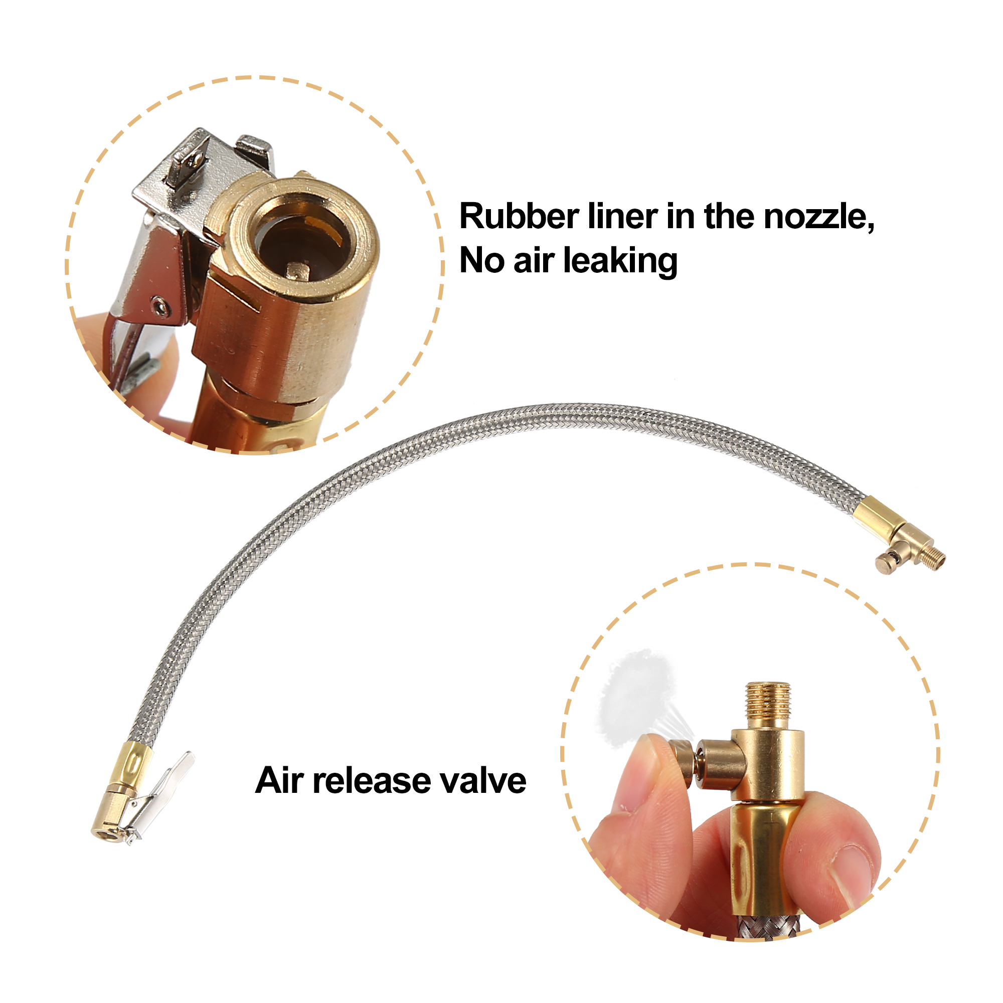 Unique Bargains Flexible Stainless Tire Valve Air Chuck Inflator Hose 15.75"