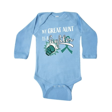 

Inktastic Ovarian Cancer Awareness- My Great Aunt Is a Fighter Gift Baby Boy or Baby Girl Long Sleeve Bodysuit