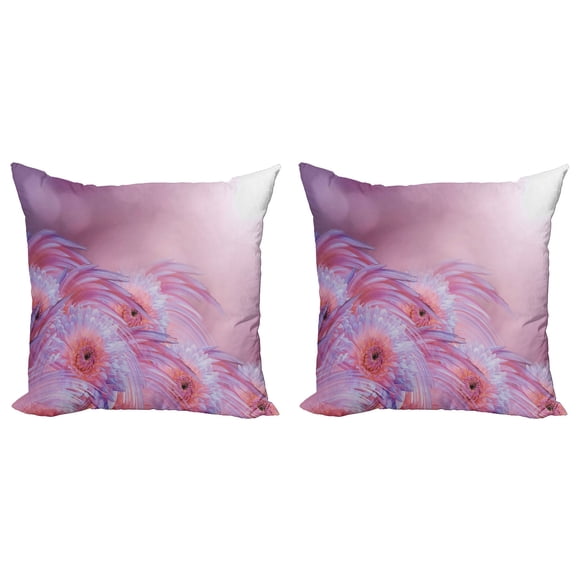 Ambesonne Nature Throw Pillow Cover 2 Pack, Summer Dahlia Flowers, 16", Pale Pink Lavender