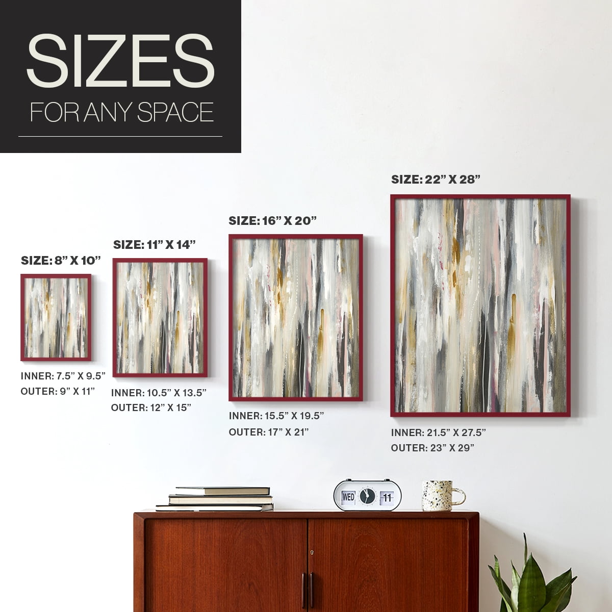 Color Ripple Framed Print in Red Solid Wood Framed Print No Nail Hanging