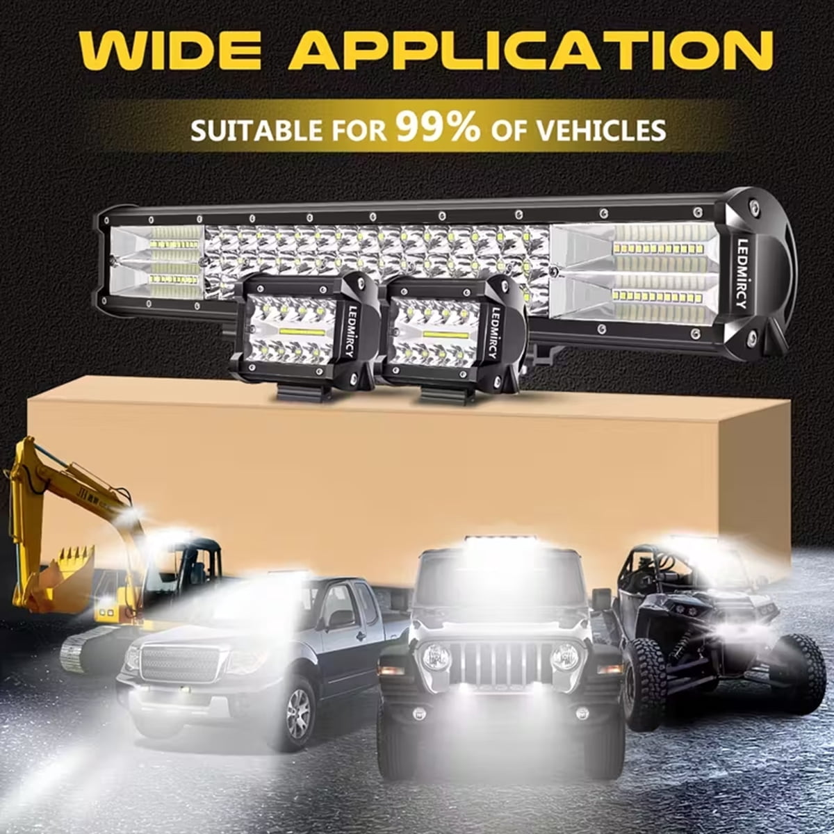 LEDMIRCY 20Inch LED Light Bar and 4Inch LED Pod Lights 2PCS with Rocker Switch Wiring Harness Kit Off Road Lights Spot Flood Combo Beam LED Driving Light Bar for Trucks ATV UTV SUV Tractor Boat