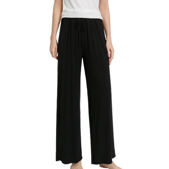 Homegro Women's Pajama Bottoms Elastic Waist Sleep Pants Pj Straight Leg Solid Drawstring Soft Lightweight Black Medium