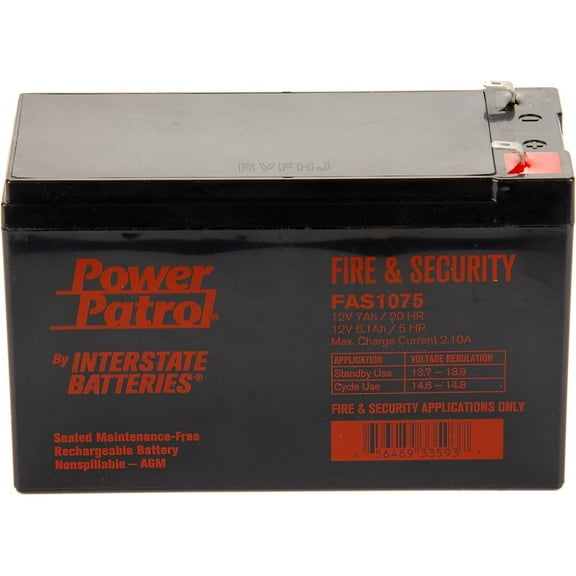 12V 7Ah Fire & Security Battery (F1 Terminal) SLA AGM VRLA Power Patrol Rechargeable Replacement for Fire Alarms, Security Systems, General (FAS1075)