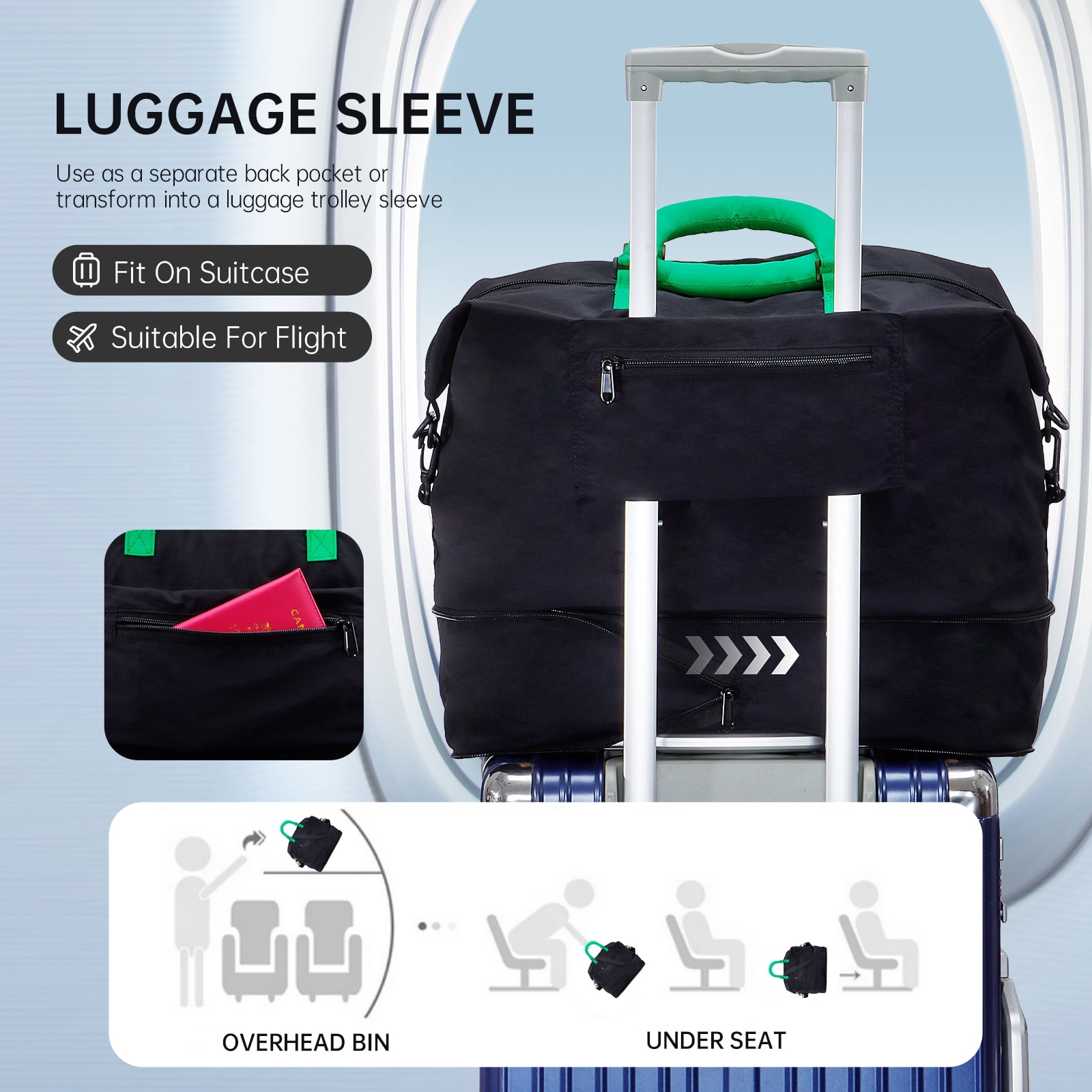 URSOFINE Travel Duffle Bag, Large Capacity Expandable Weekender Bag with Luggage Sleeve, Waterproof Nylon Overnight Bag for Women Men, Gym Bag Hospital Bag with Laptop Pocket