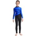 thumbnail image 3 of inlzdz Kids Girls Long Sleeve Gymnastics Bodysuit Contrast Color Dance Jumpsuit Mock Neck Figure Blue 12, 3 of 5