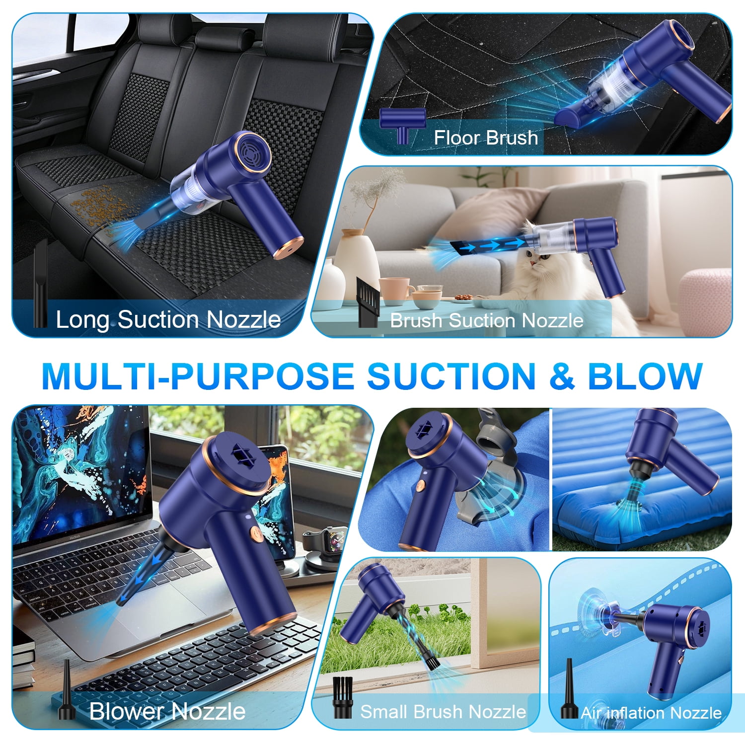 Compressed Air Duster Cordless Handheld Vacuum with Charging Base,AILKIN LED Light Air Blower Electric Compressed Air Duster Cleaner for Computer Keyboard Cleaning,Car,Electronics,Hair,Office