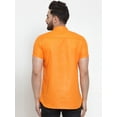 thumbnail image 5 of eloria Men's Traditional Orange Solid Striped Cotton Blend Short Kurta, 5 of 6