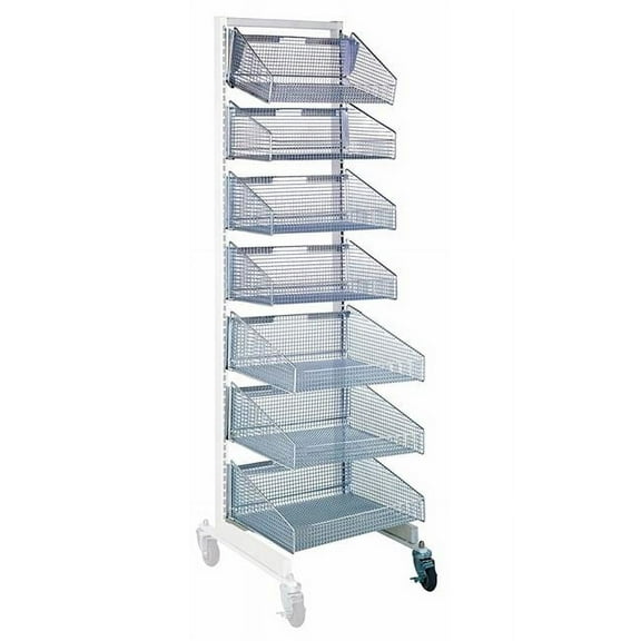 Partition Wall Add-On Unit, mobile, single sided, 18"W x 26"D x 74"H, includes: (4) 1017HBC and (3) 1617HBC baskets, white and chrome finish