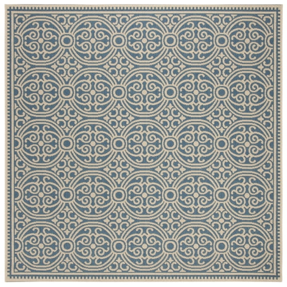 SAFAVIEH Linden Odetta Geometric Indoor/Outdoor Area Rug, Cream/Blue, 6'7" x 6'7" Square