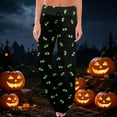thumbnail image 2 of Domzest Womens Halloween Pajama Pants Halloween Graphic Wide Leg Pj Bottoms Drawstring Elastic Waisted Cute Sleepwear Green XXL, 2 of 6