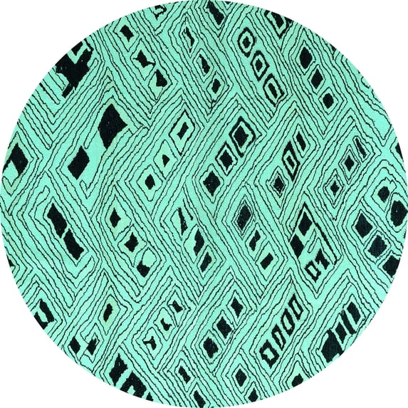 Ahgly Company Machine Washable Indoor Round Oriental Turquoise Blue Modern Area Rugs, 7' Round