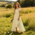 thumbnail image 4 of SGFCWSX Girls Floral Dress Square Neck Flutter Sleeve High Low Belted Summer Beach Dresses for Kids Yellow Size 9, 4 of 7