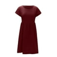 thumbnail image 4 of IROINNID For For Women Casual Summer Cotton Linen Round Neck Short Sleeve Solid Color Midi Dress, 4 of 5