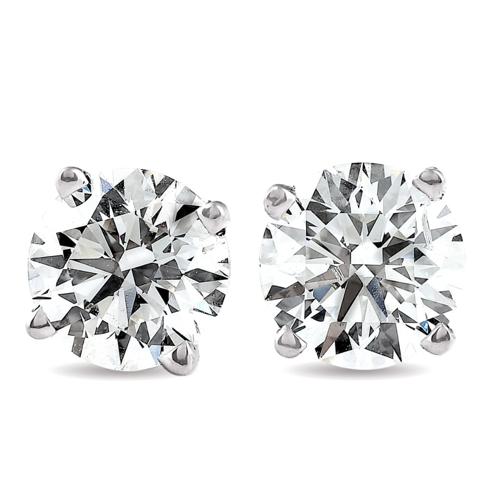 Pompeii 3 CT Round Lab Grown Diamond Screw Back Studs 14K White Gold (GH,VS2-SI1)