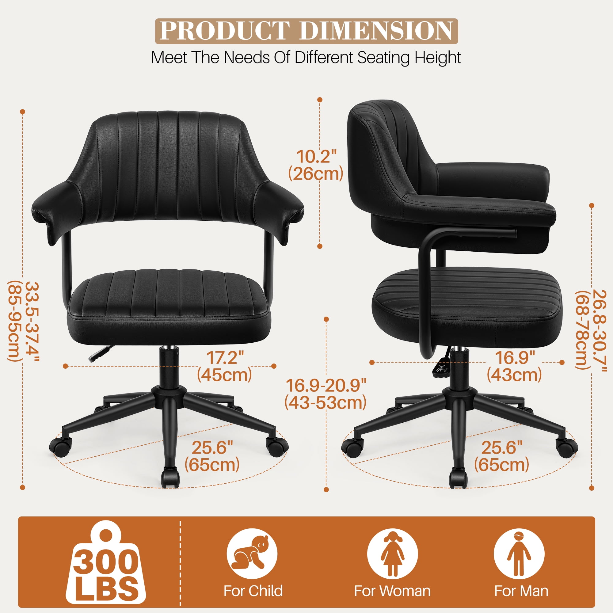 ATHOPE Home Office Chair, Executive Small Leather Office Chair, Desk Chair Comfy with Arms, Height Adjustable Swivel Computer Chair with Lumbar Support, Black