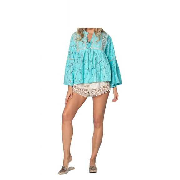 Resortwear.Miami Cotton Lace Tops for Women Summer long Sleeve Tshirt Trendy Casual Tunic Tees Comfy Loose Fit Flowy Blouses