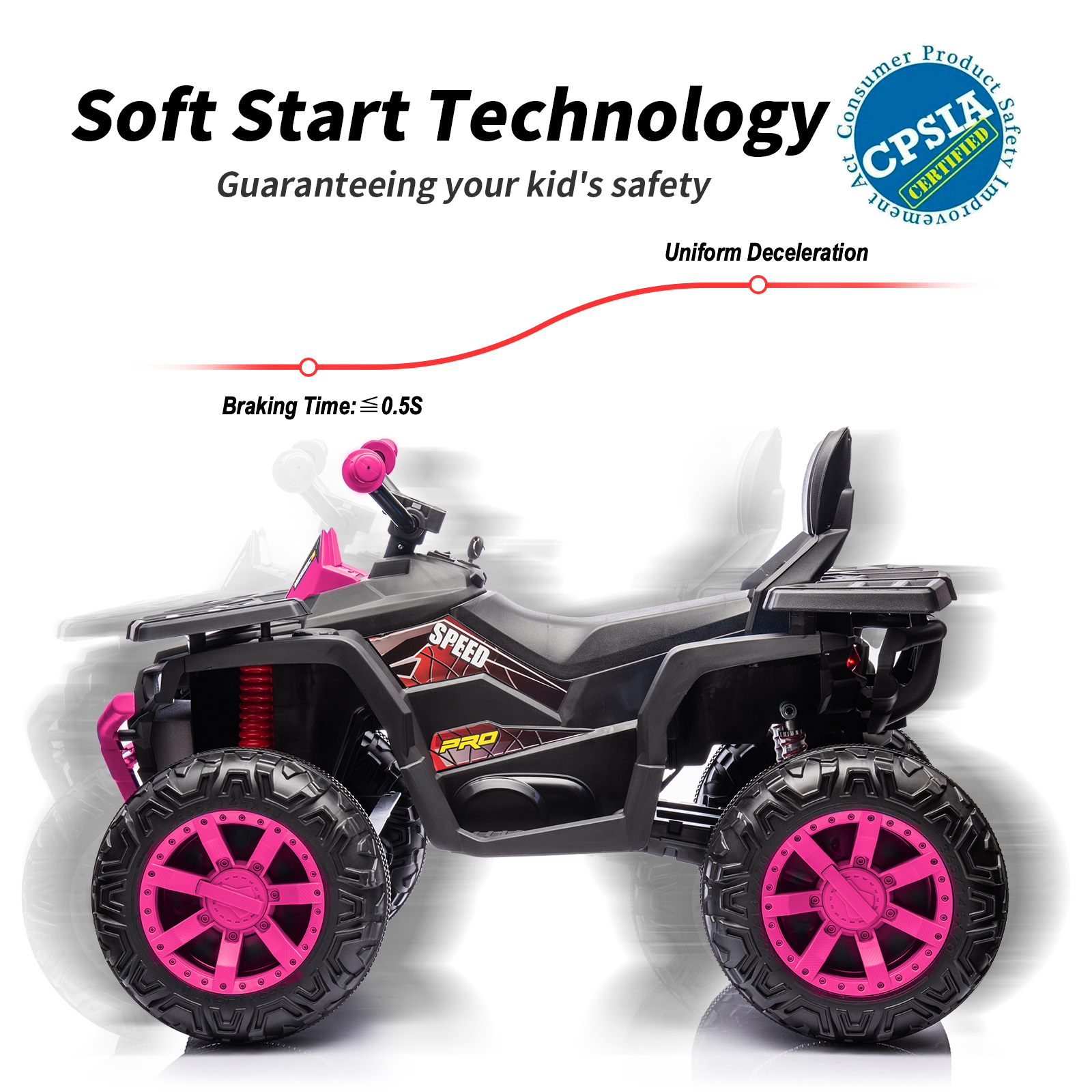Hikiddo Kids ATV 4-Wheeler, 24 Volt 4WD Ride On Toys for Big Kids w/ 2 Seater, 4x200W Motor, 5.6Mph Max Speed - Rose Pink